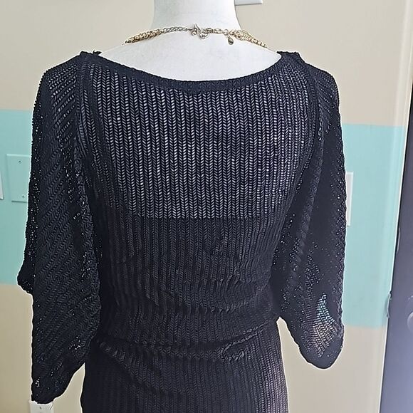 Black cowl neck open weave pullover top size small - Picture 5 of 10